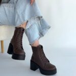 Tsan Kahverengi Cilt Bağcıklı Topuklu Bot Kahverengi