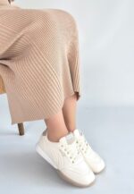 Tawen Bej Cilt Bağcıklı Spor Ayakkabı Bej