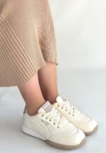 Tawen Bej Cilt Bağcıklı Spor Ayakkabı Bej