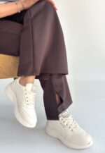 Yejja Bej Cilt Bağcıklı Spor Ayakkabı Bej