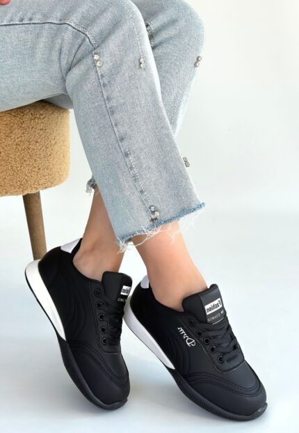 Tawen Siyah Cilt Bağcıklı Spor Ayakkabı Siyah