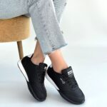 Tawen Siyah Cilt Bağcıklı Spor Ayakkabı Siyah