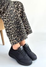 Yejja Siyah Cilt Bağcıklı Spor Ayakkabı Siyah