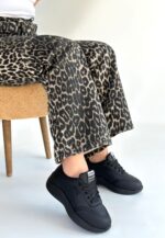 Yejja Siyah Cilt Bağcıklı Spor Ayakkabı Siyah