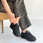 Yejja Siyah Cilt Bağcıklı Spor Ayakkabı Siyah