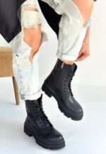 Allex Siyah Cilt Bağcıklı Bot Siyah