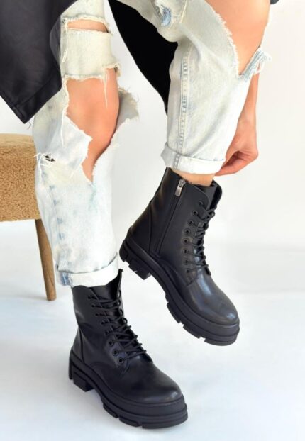 Allex Siyah Cilt Bağcıklı Bot Siyah