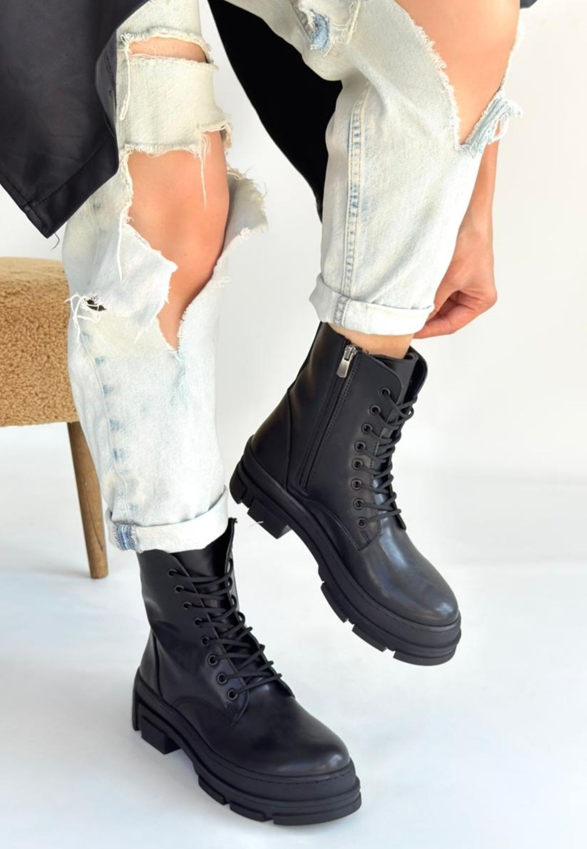 Allex Siyah Cilt Bağcıklı Bot Allex Siyah Cilt Bağcıklı Bot Siyah