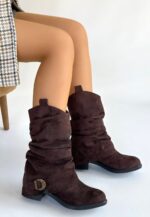 Canty Kahverengi Süet Körüklü Topuklu Çizme Kahverengi