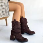 Canty Kahverengi Süet Körüklü Topuklu Çizme Kahverengi