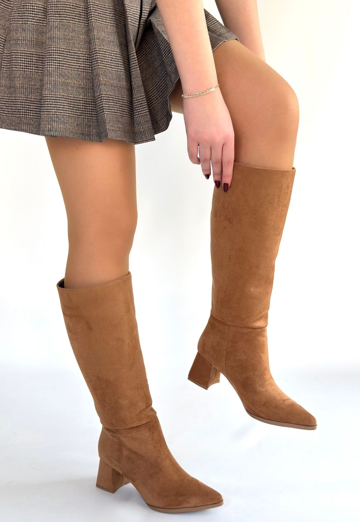 Roksa Taba Süet Topuklu Çizme Roksa Taba Süet Topuklu Çizme Taba1