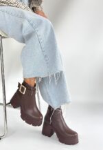 Pinma Kahverengi Cilt Topuklu Bot Kahverengi