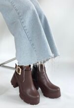 Pinma Kahverengi Cilt Topuklu Bot Kahverengi