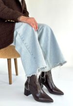 Meça Kahverengi Cilt Topuklu Bot Kahverengi