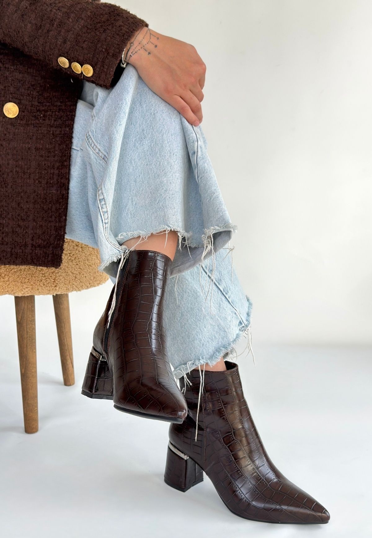 Meça Kahverengi Cilt Topuklu Bot Meça Kahverengi Cilt Topuklu Bot Kahverengi