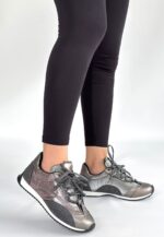 Ranu Platin Cilt Paraşüt Detaylı Bağcıklı Spor Ayakkabı Platin