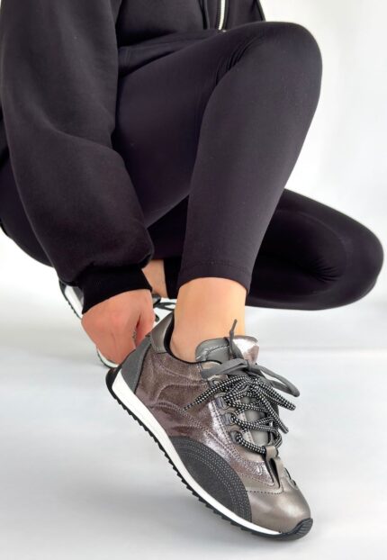 Ranu Platin Cilt Paraşüt Detaylı Bağcıklı Spor Ayakkabı Platin