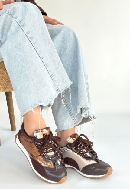 Ranu Kahverengi Cilt Paraşüt Detaylı Bağcıklı Spor Ayakkabı Kahverengi