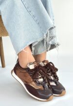 Ranu Kahverengi Cilt Paraşüt Detaylı Bağcıklı Spor Ayakkabı Kahverengi