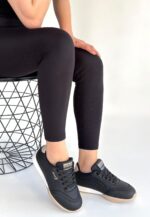 Tawen Siyah Cilt Bej Tabanlı Bağcıklı Spor Ayakkabı Siyah1