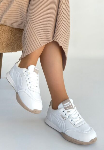 Tawen Beyaz Cilt Bağcıklı Spor Ayakkabı Beyaz