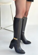 Jeoli Siyah Cilt Topuklu Çizme Siyah