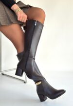 Jeoli Kahverengi Cilt Topuklu Çizme Kahverengi