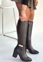 Jeoli Kahverengi Cilt Topuklu Çizme Kahverengi