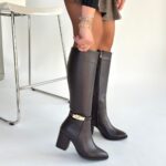 Jeoli Kahverengi Cilt Topuklu Çizme Kahverengi