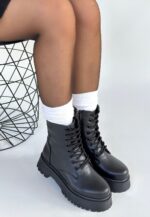 Jonni Siyah Cilt Bağcıklı Bot Siyah