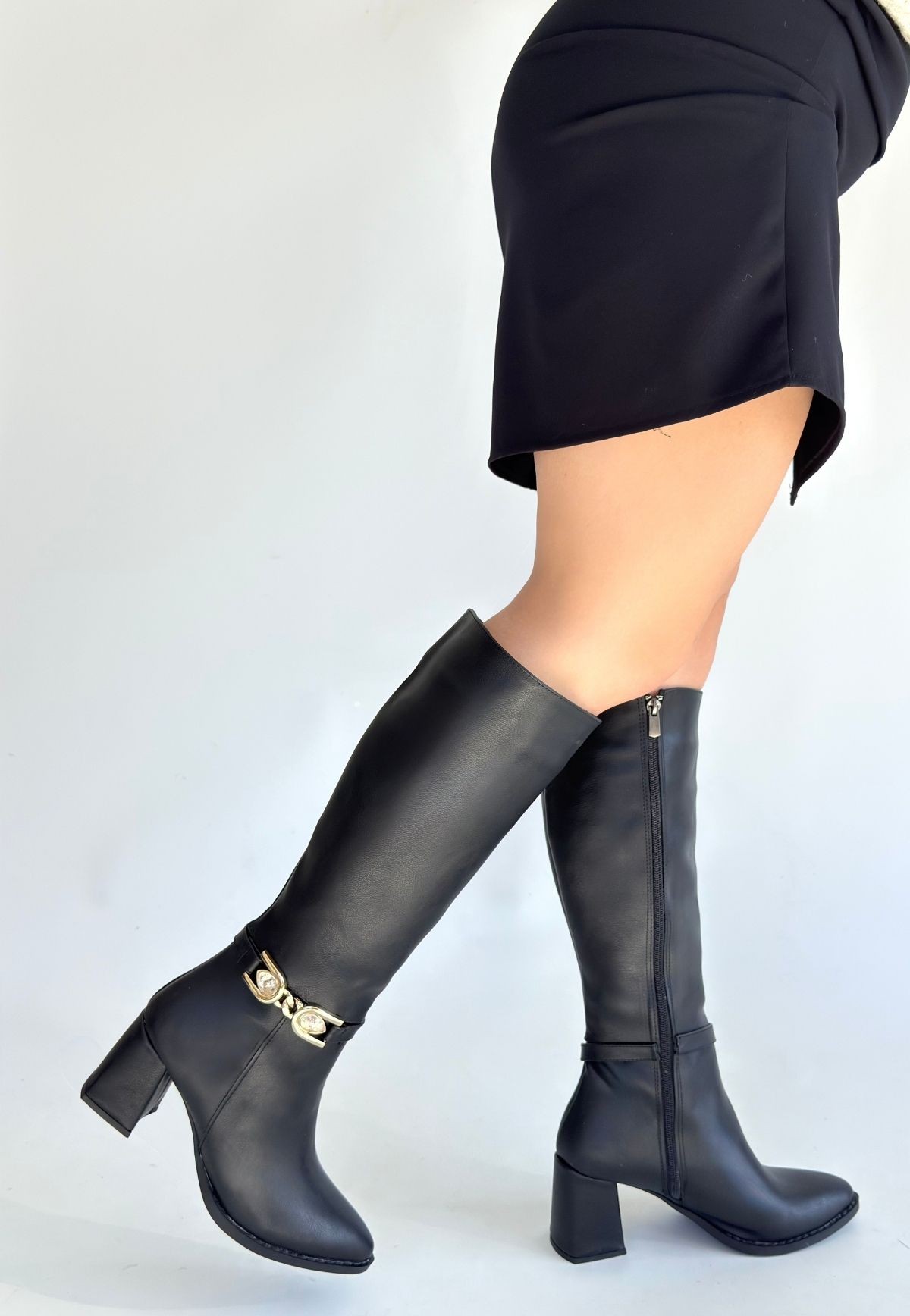 Mooni Siyah Cilt Topuklu Çizme Mooni Siyah Cilt Topuklu Çizme Siyah