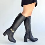 Mooni Siyah Cilt Topuklu Çizme Siyah
