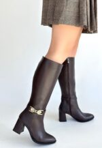 Mooni Kahverengi Cilt Topuklu Çizme Kahverengi