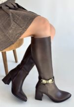 Mooni Kahverengi Cilt Topuklu Çizme Kahverengi